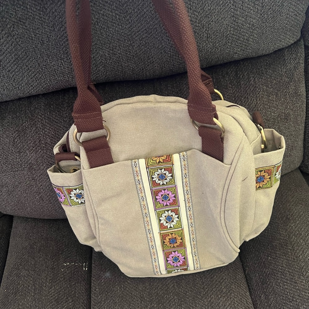 Embroidered Tan and Brown Women's Bag